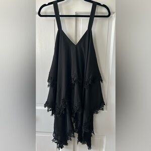 Kate & Mallory Swingy Flouncy Black Lace Trim Dress Sz L | Lightweight Top